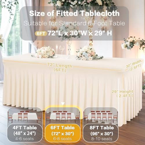6 Packs Ivory Spandex Table Clothes for 6 Foot Rectangle Table, Spandex Table Covers 6FT Stretch Table Skirts Rectangle Tables Wrinkle Free Fitted Table Cover for Event, Wedding, Banquet & Parties - Image 3