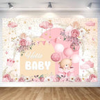 10X10ft Pink Baby Shower Backdrop Cute Pink Boho Floral Baby Shower Backdrop, Girl's Birthday Party Background Decor Cartoon Birthday Party Background Photo Booth Props - Image 2