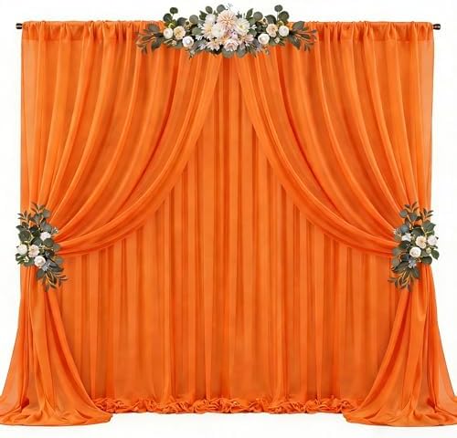 20ft x 10ft Orange Backdrop Curtains, Wrinkle-Free Sheer Chiffon Fabric Photo Backdrop Drapes for Wedding Arch Party Ceremony Stage Photography Decorations by WishCare