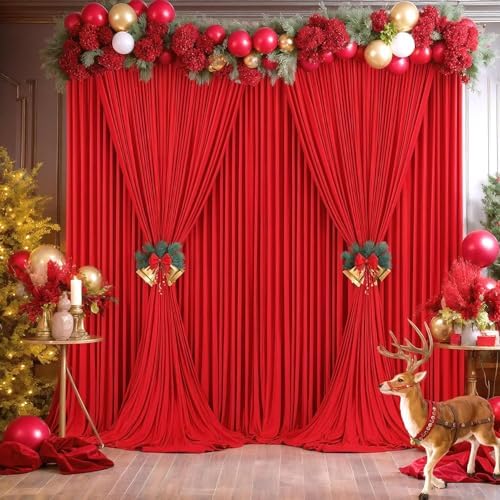 20ft×8ft Wrinkle Free Red Backdrop Curtain for Party, 4 Panels 5×8ft Thick Silky Polyester Red Photo Backdrop Drapes Curtains for Birthday Baby Shower Themed Parties Wedding Photography - Image 6