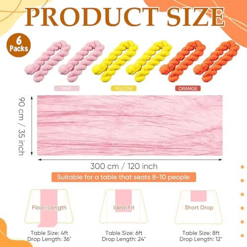 6 Pcs Orange Yellow Pink Cheesecloth Table Runner 118" - Image 2
