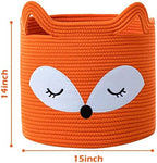 VK VK·LIVING Fox Toy Basket Cotton Rope Animal Baskets Orange Laundry Hamper for Toys, Clothes,Gifts,Towels, Blankets, Empty Gift Basket for Organizing with Handles 15''x14'' - Image 3