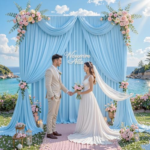 10 ft x 10 ft Wrinkle Free Baby Blue Backdrop Curtains for Baby Shower Parties, Polyester Light Blue Photo Backdrop Drapes for Birthday Wedding Party Gender Reveal Photography - Image 6