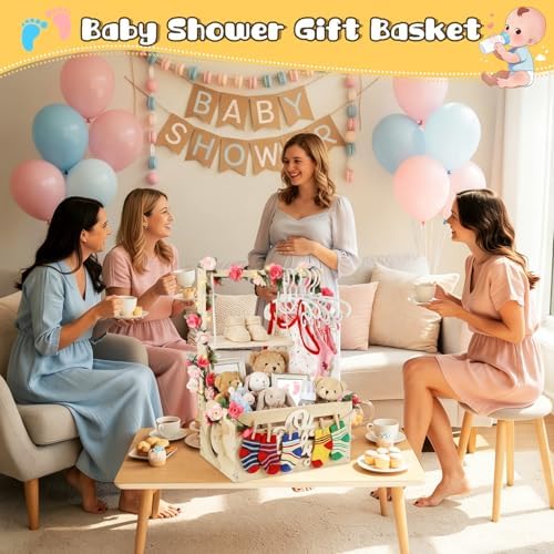 Wooden Baby Shower Crate Closet, 16.93In×11.82In×23.82In,Personalized Baby Gift Basket with Adjustable Handle, Unique Newborn Gift for Boys & Girls, Baptism,Birthday - Image 5