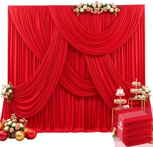 20ft x 15ft Red Wrinkle Free Backdrop Curtains for Wedding Party Backdrops Curtain Drapes Fabric Decorations Photo Back Drop Cloth for Baby Shower Photography Stage Reception by Tao-GePartyDecorations