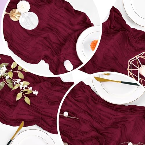 16 Pack Burgundy Cheesecloth Table Runner 20 x 120 inch Gauze Table Runners 10 FT Long,Semi Sheer Boho Cheese Cloth Fabric Table Runner Bulk for Party,Wedding,Baby Shower,Bridal Shower Decoration - Image 6