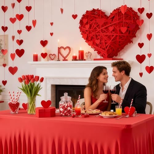 Wish Care 6 Pack Red Spandex Table Clothes for 6 Foot Rectangle Tables, 6FT Wrinkle Free Fitted Tablecloths Ruffles Design Table Cover for Party, Banquet, Wedding and Events - Image 4