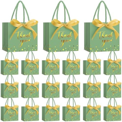 Jetec 45 Pcs Mini Thank You Gift Bag with Handle, Green/gold by Jetec