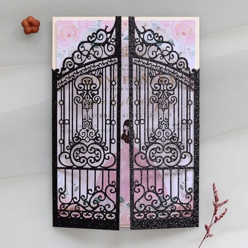 50Pcs Glitter Black Wedding Engagement Anniversary Invitation - Image 2