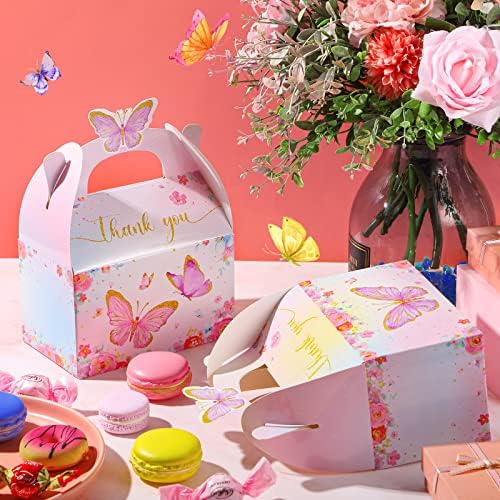 Seajan 48 Pcs Butterfly Boxes Party Favor, Butterfly Candy Treat Goodie Gable Box Pink and Purple Floral Paper Gift Box for Birthday Decorations Baby Shower Wedding Party Supplies - Image 5