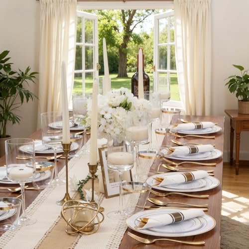 WDF Partyware 350Piece Gold Dinnerware Set for 50 Guests - Gold Plastic Plates with Disposable Cutlery - 50Dinner Plates-50Dessert Plates-50Pre Rolled Napkins with Silverware for Wedding/Birthday - Image 5