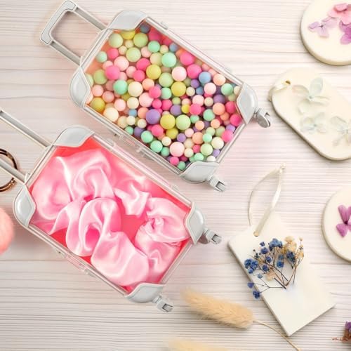 LemonRoad 60 Pcs Mini Empty Suitcase Box with Plush Keychain, Pink - Image 5