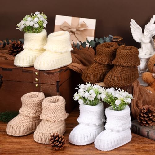 4 Set Knitted Baby Booties for Centerpieces, Baby Shower Centerpieces - Image 3
