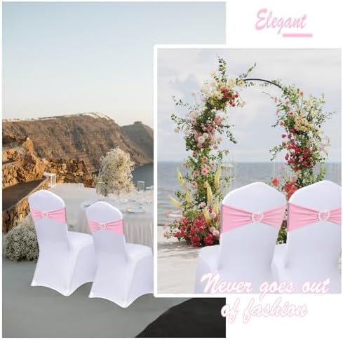 Pink Chair Sashes 100 Pack Spandex Pink Sashes for Chairs Stretch Chair Sashes Clearance with Heart Buckle Slider for Wedding Banquet Party Decorations - Image 5