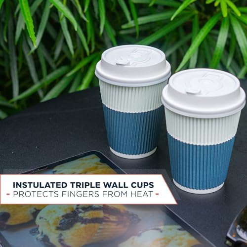 Disposable Coffee Cups With Lids - 12 oz To Go Coffee Cups (80 Set) With Sturdy Lids Prevent Leaks! Paper Hot Cup Holds Shape With Hot, Cold Drinks. Ripple Cups Protect Fingers from Heat! - Image 4