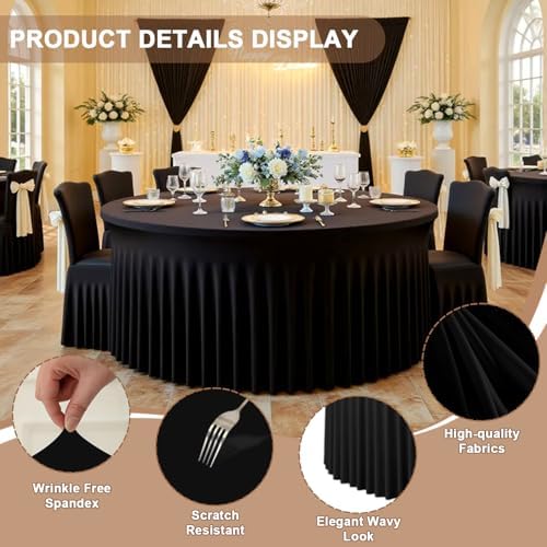 2 Pack Black Round Tablecloths, 60 Inch Spandex Stretchy Table Cloth with Skirt, Washable Fitted Tablecloth, Circle Wrinkle Free Table Cover for Wedding Party Birthday Outdoor Event - Image 2