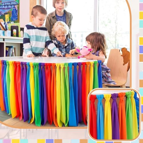 Reallnaive 14 ft x 30 Inch Table Skirt for Teacher Desk, Rainbow, Chic - Image 6