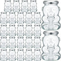 Patelai 24 Pack 4 oz Glass Bear Shaped Honey Jars with Lids Reusable Small Tilted Bear Glass Bottles Containers Dispenser for Candies, Birthday Wedding Party Favors(Classic, Silver) by Patelai