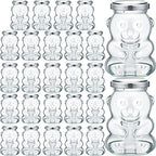 Patelai 24 Pack 4 oz Glass Bear Shaped Honey Jars with Lids Reusable Small Tilted Bear Glass Bottles Containers Dispenser for Candies, Birthday Wedding Party Favors(Classic, Silver) by Patelai