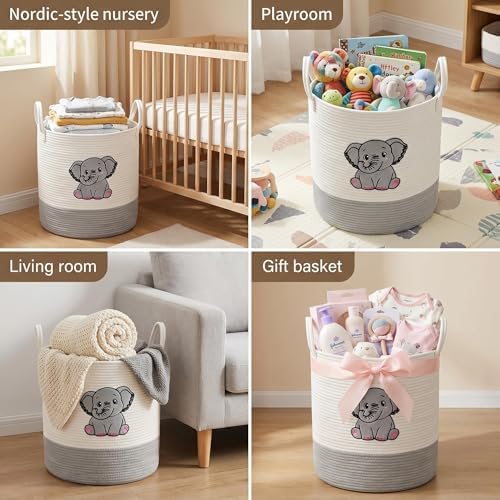 Elephant Laundry Basket, Large Cotton Rope Hamper for Nursery - Image 4
