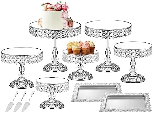 12-Piece Silver Cake Stand Set, Vintage Cake Stand with Crystal Edge and Cupcake Display Tray, Dessert Table Display Set for Wedding, Party, Baby Shower, Anniversary Celebration by LEIFEOSH