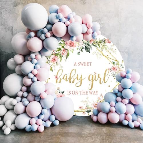 Baby Shower Round Backdrop Cover 6.5ft Boho Pink Floral Girls Circle Background Flowers Green Leaves A Sweet Baby Girl is On the Way Baby Shower Party Decoration Banner Photo Studio Prop - Image 4