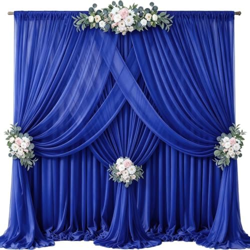 40ft x 10ft Royal Blue Backdrop Curtains, Wrinkle-Free Sheer Chiffon Fabric Photo Backdrop Drapes for Wedding Arch Party Ceremony Stage Photography Decorations by WishCare