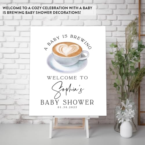 Andaz Press Personalized A Baby is Brewing Baby Shower Decorations, Minimal Heart Latte Mug Welcome Sign Decor Coffee Themed, Brewing Coffee Decorations, 16x20 Inch - Image 3