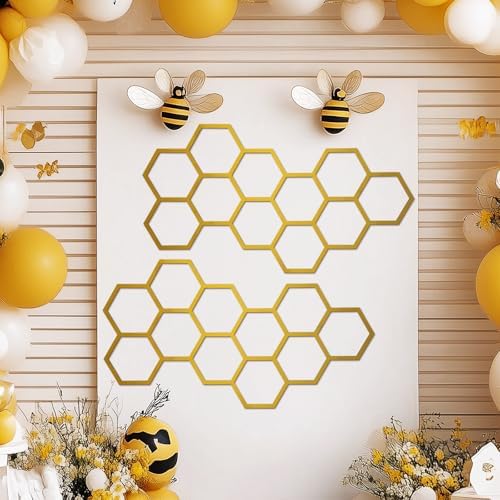 Silipull 2 Pcs 22 x 12 Inch Large Wood Honeycomb Decoration Honeycomb Wall Decor Wood Hexagon Decor Bee Wall Hanging Decoration for Living Room Garden Bedroom Office Home Party (Gold Color) by Silipull