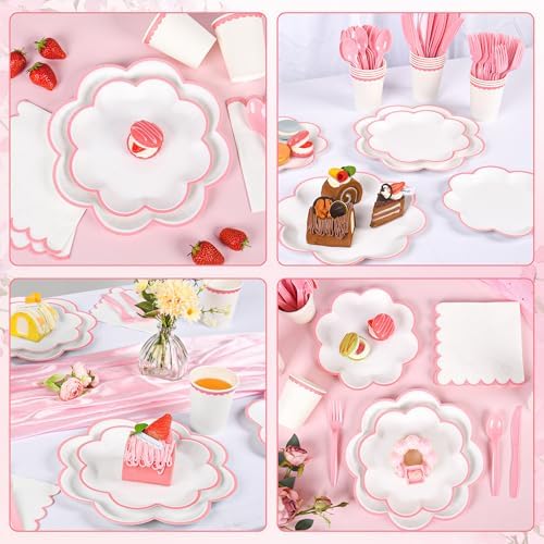 350 Pcs Pink and White Paper Plates and Napkins Set,Tableware for 50 Guest - Image 7