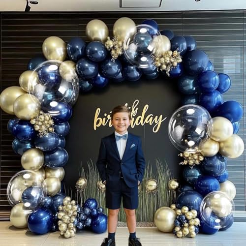 Royal Blue Gold Balloon Arch Double Stuffed Latex Bobo Pearl Gold Balloon Garland Navy Ruby Blue Balloons for Birthday Baby Shower New Year Wedding Prom Business Opening Party Decor - Image 6
