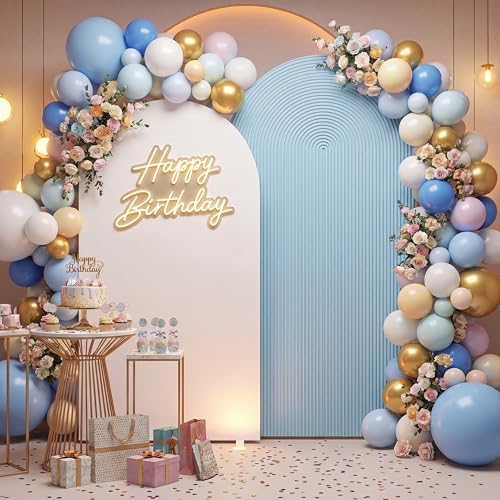 2 Set Wedding Arch Cover Blue White Ripple & Solid Stretchy Backdrop Cover - Image 6