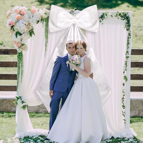 Giant White Bow with Pearl Wedding Wall Decor 40 x 24 Inch Oversized Coquette Large Bow Satin Ribbon Tie for Wedding Room Backdrop Decorations Birthday Party Holiday Supplies Outdoor Decor - Image 4