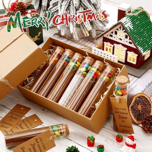 Pickmesh 50 Set Personalized Christmas Hot Chocolate Favors for Guest 25 ml Empty Glass Hot Chocolate Test Tubes with Tag Cork Stopper and Rope for Holiday Christmas Party Supplies Stocking Filler - Image 4