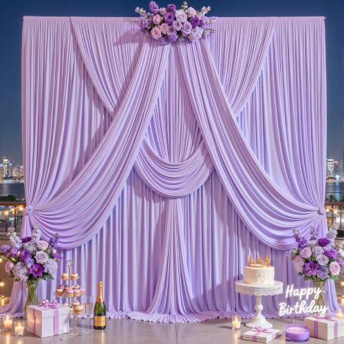 40ft x 10ft Lavender Backdrop Curtains, 8 Panels Lilac Drapes for Backdrop by LittleFunny