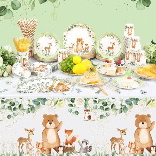 Potchen 452 Pcs Woodland Plates Napkins Party Supply, Sage Green - Image 5