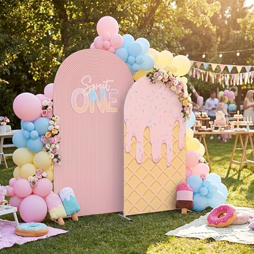 Mindsoft 2 Set Sweet One Arch Backdrop Cover 7.2ft 6.6ft Pink Arched - Image 5