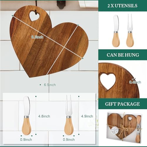 Patelai 24 Set Bridal Shower Game Prize Heart Cheese Board, Acacia Color - Image 2