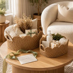 Endymion Set of 2 Paper Rope Scalloped Basket, Wicker Storage Baskets - Image 2