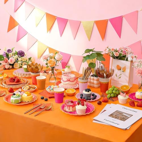 Mimorou 342 Pcs Pink and Orange Plates and Napkins Party Supplies - Image 2