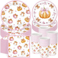 Ziliny 250 Pcs Pink Bow Pumpkin Paper Plates Napkins and Cups for 50 Guest by Ziliny