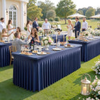 Navy Blue Table Cloth for 8 Foot Rectangle Tables Fitted Stretch Spandex Table Cover with Skirt 8ft Baby Shower Birthday Party Banquet Ruffle Navy Tablecloth Wedding Table Cloths Desk Skirt, 2 Pack - Image 2