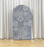 Curved Top Arch Cover Backdrop 4x7ft Mediterranean Portuguese Patchwork Tile Theme Spandex Background for Birthday Wedding Shower Banquet Porcelain Party Decoration - Image 3