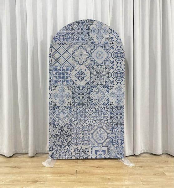 Curved Top Arch Cover Backdrop 3.3x6.5ft Mediterranean Portuguese Patchwork Tile Theme Spandex Background for Birthday Wedding Shower Banquet Porcelain Party Decoration - Image 3