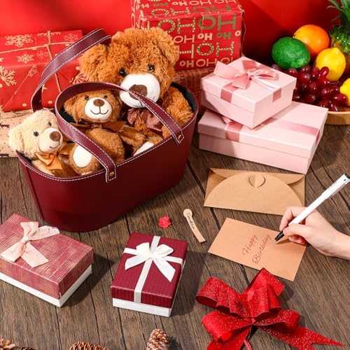 Wonderjune Empty Baskets for Gift Leather Thanksgiving Gift Bags, Red - Image 5