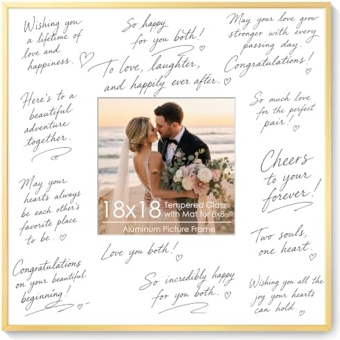Signature Picture Frame 18x18, Aluminum Signable Frame with Glass, Gol by FLYJOE