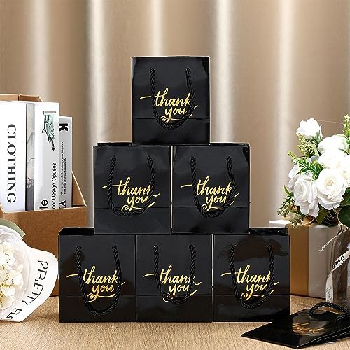 Yeaqee 100 Pack Mini Gift Bags Bulk 4 x 2.75 x 4.5 Inch Small Thank You Paper Bags with Handle and Tissue Paper for Wedding Birthday Baby Shower Business Graduation Party Favors(Black) - Image 4