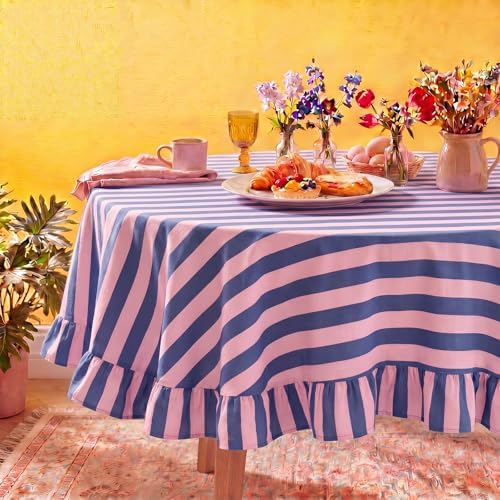 Tudomro Striped Tablecloth, Round, Peony, Slate Blue, 60'' X 60'' by Tudomro