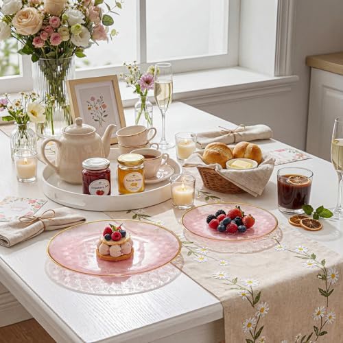 Festiva 60PCS Clear Pink Gold Plastic Plates - Heavy Duty Fancy Disposable Plates With Gold Rim-serve for 30 guests Include 30PCS 10.25" & 30PCS 7.5" Honeycomb Design Plates for Party(Pink) - Image 4