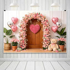 10x7ft Valentines Day Photography Backdrop Pink Floral Arch Door Heart Balloon Bear Background for Wedding Bridal Shower Valentines Day Birthday Party Baby Shower Portrait Photoshoot Decor - Image 2